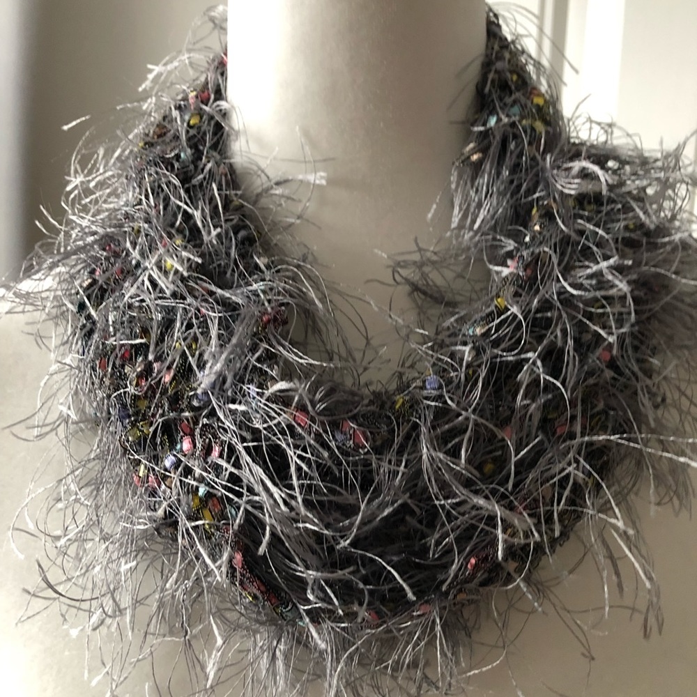 Handmade scarf. Eyelash. Gray. NEW